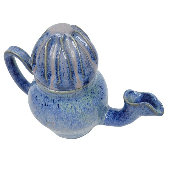 Whimsical Blue Teapot Southern Pottery 24 oz Handmade Boho Artsy Unique Gift - Picture 4 of 12